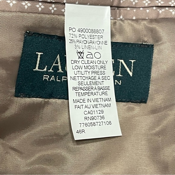Lauren Ralph Lauren Men's Blazer Jacket Linen Blend Tan Brown Size 46R - Picture 10 of 16